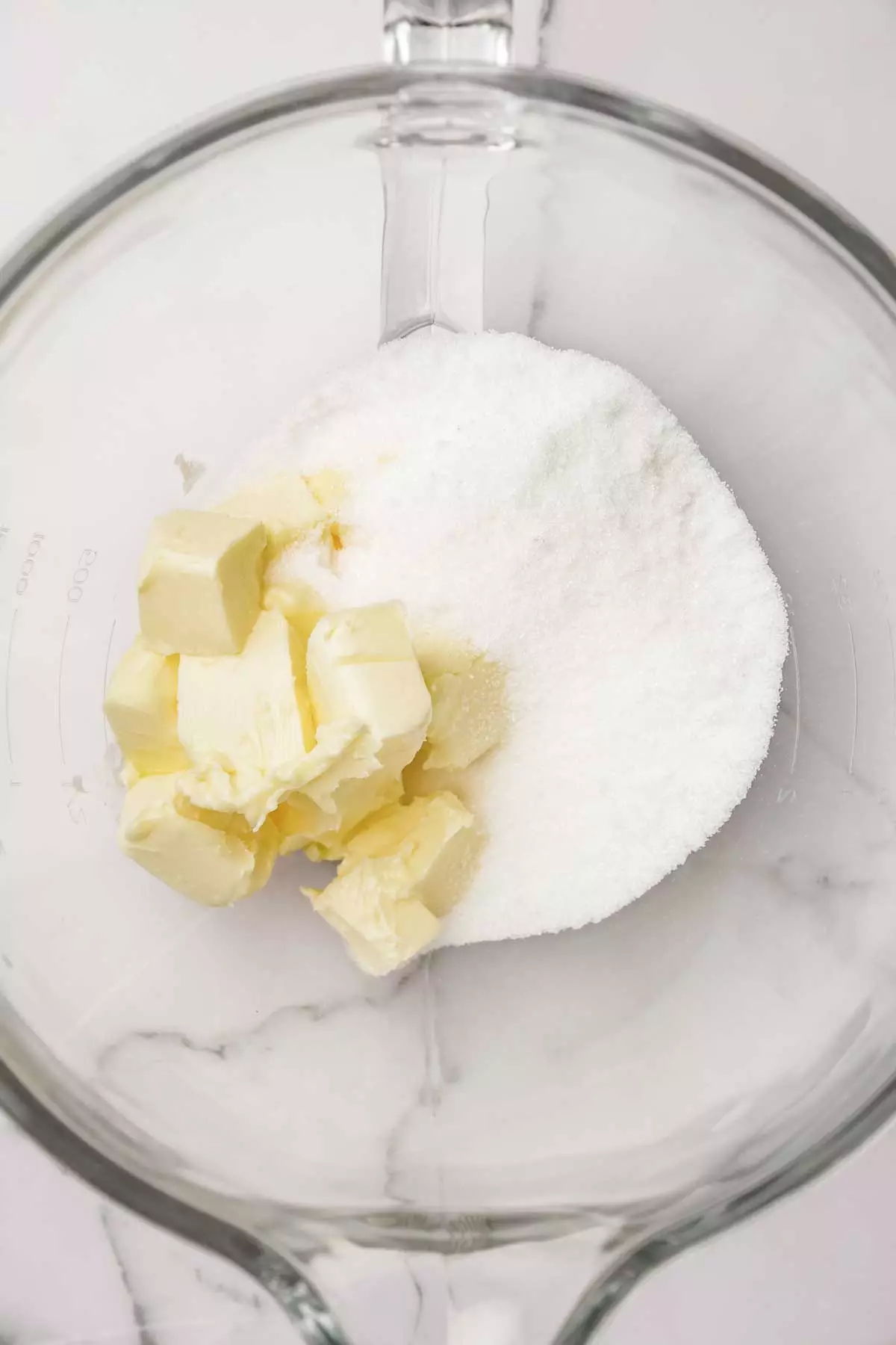 mixing bowl with sugar and butter