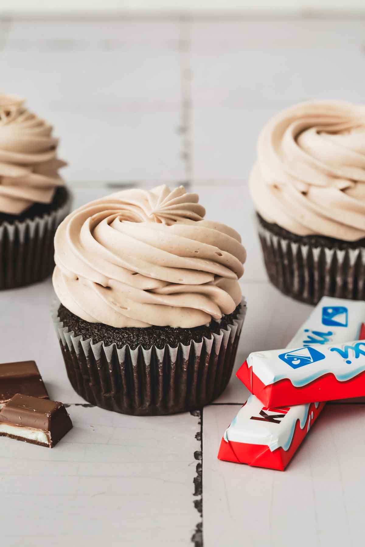 cupcakes with kinder ganache frosting