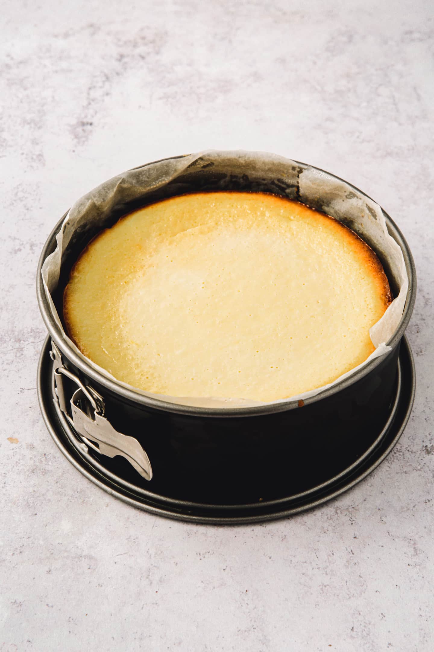 baked cheesecake on a springform pan
