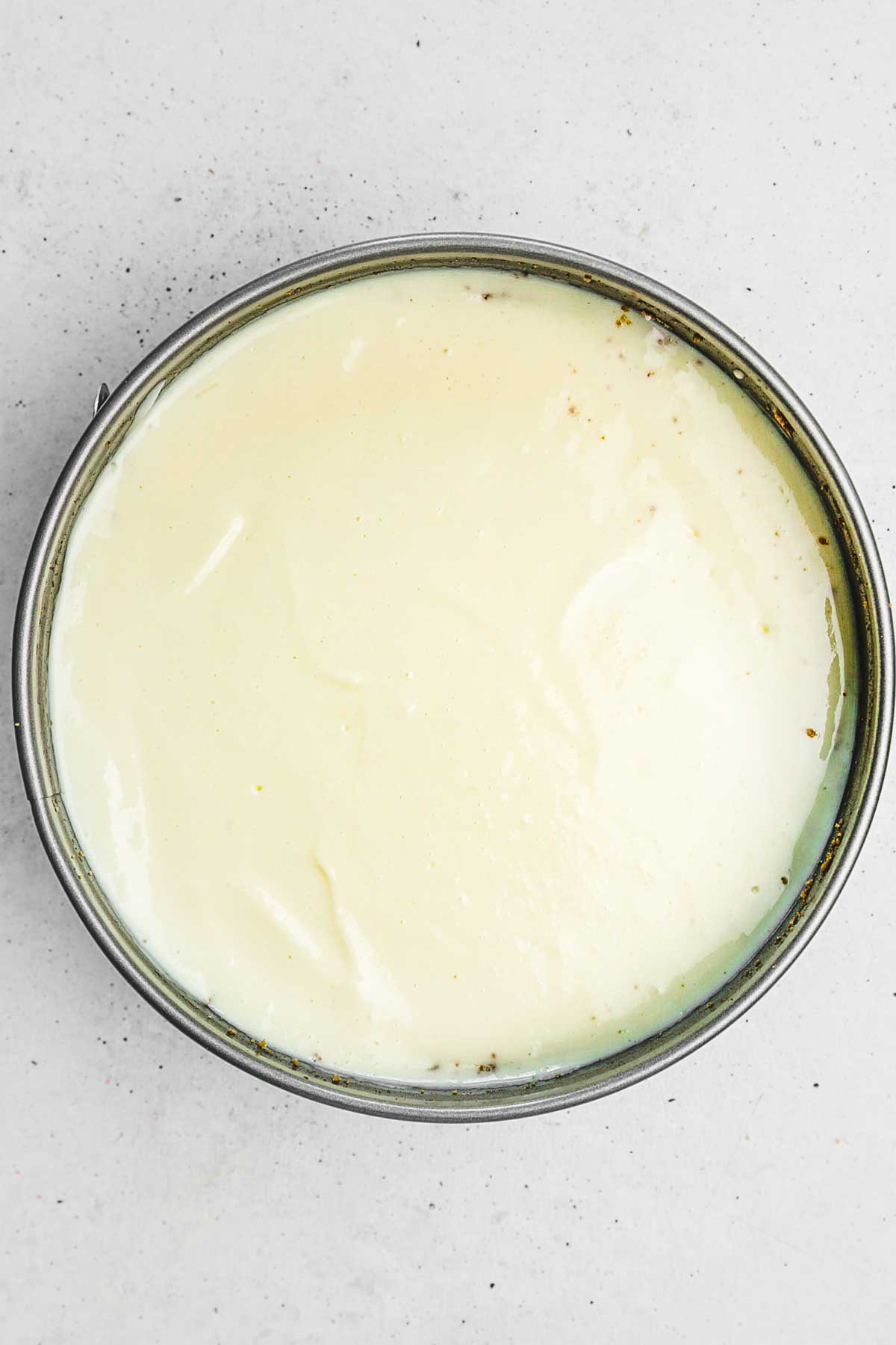 spring form pan with cheesecake batter