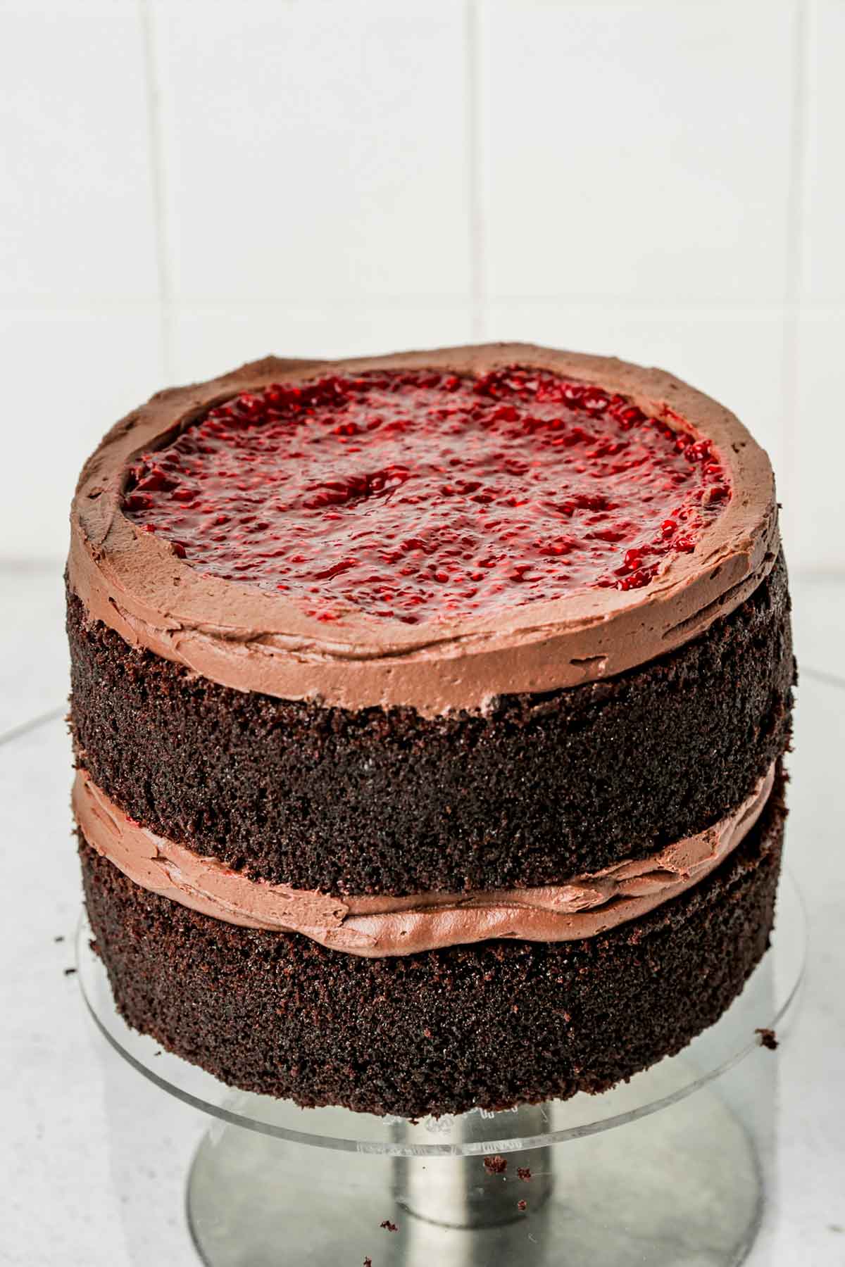 génoise chocolat avec compote de framboise