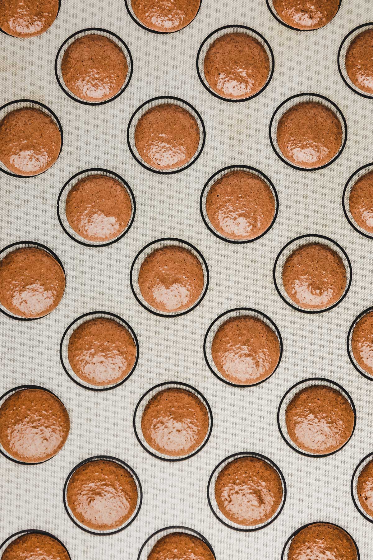 Silicone baking mat with macaron shells