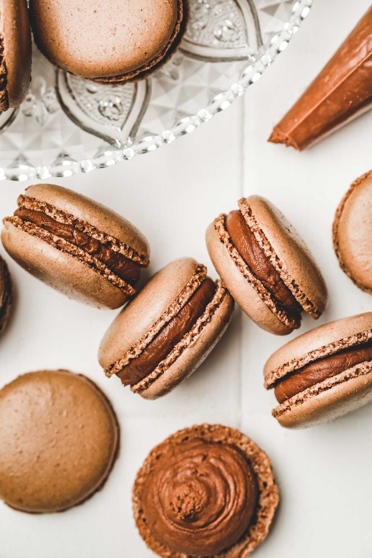 Chocolate macarons on a table