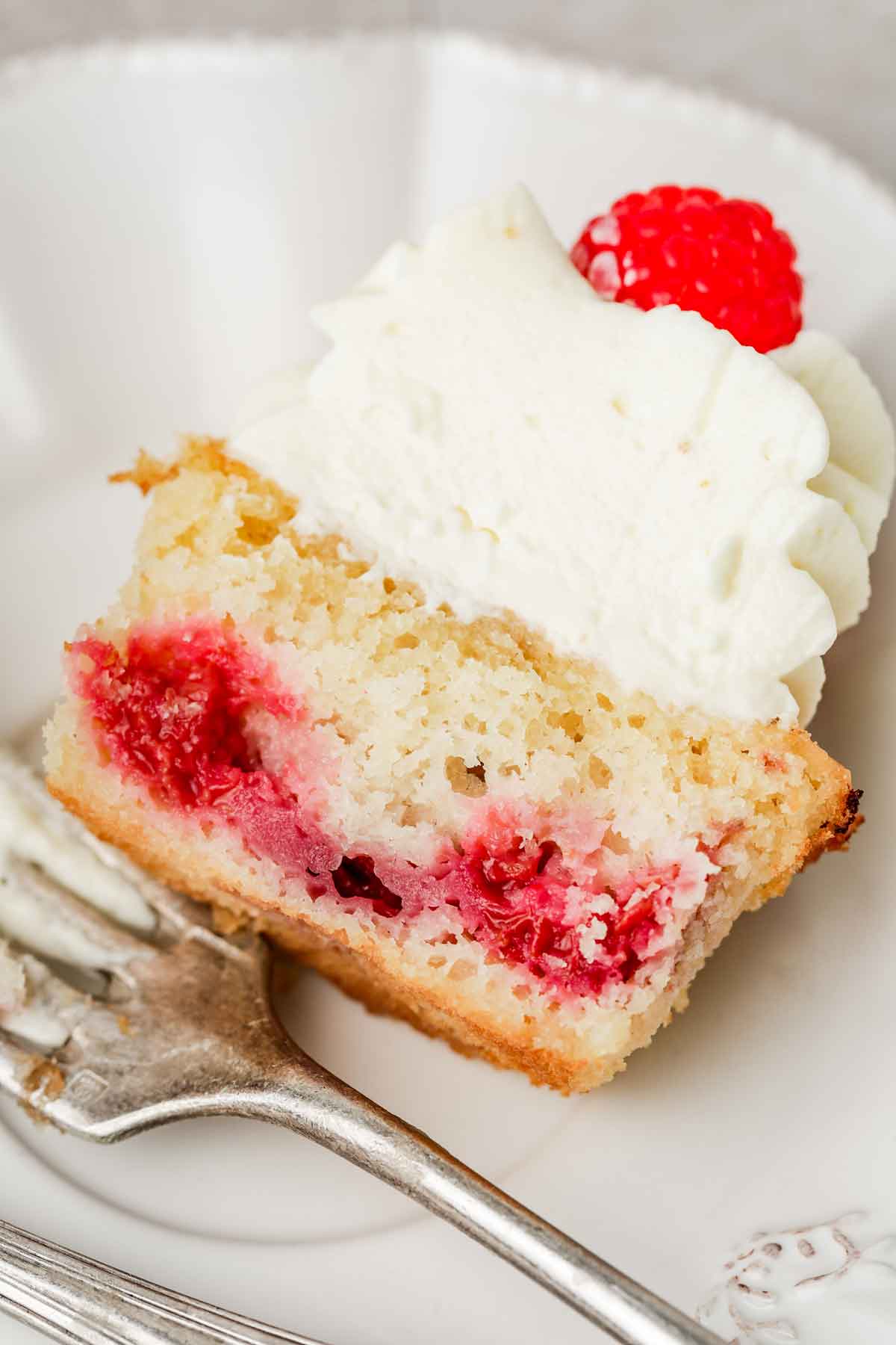 sliced raspberry white chocoate cupcakes