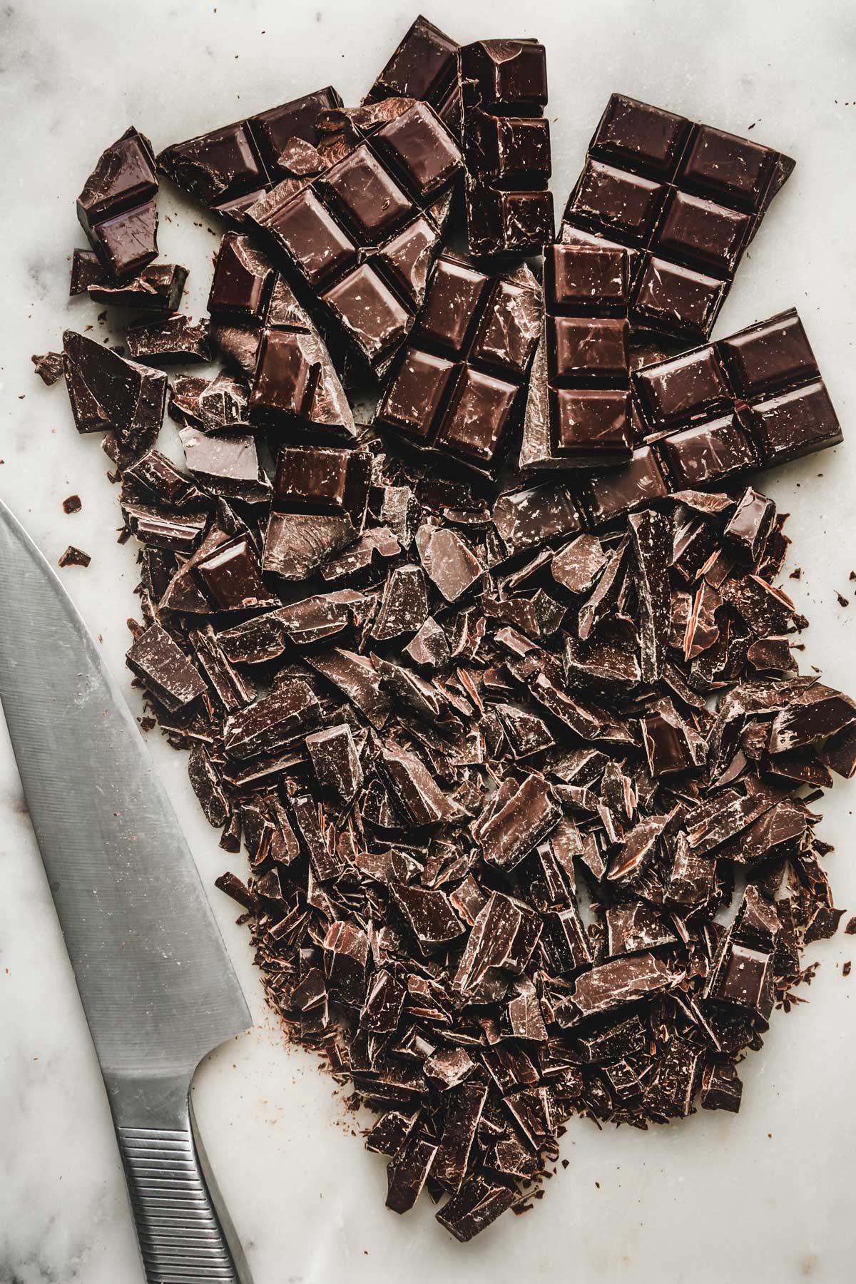 Chopped chocolate on a board