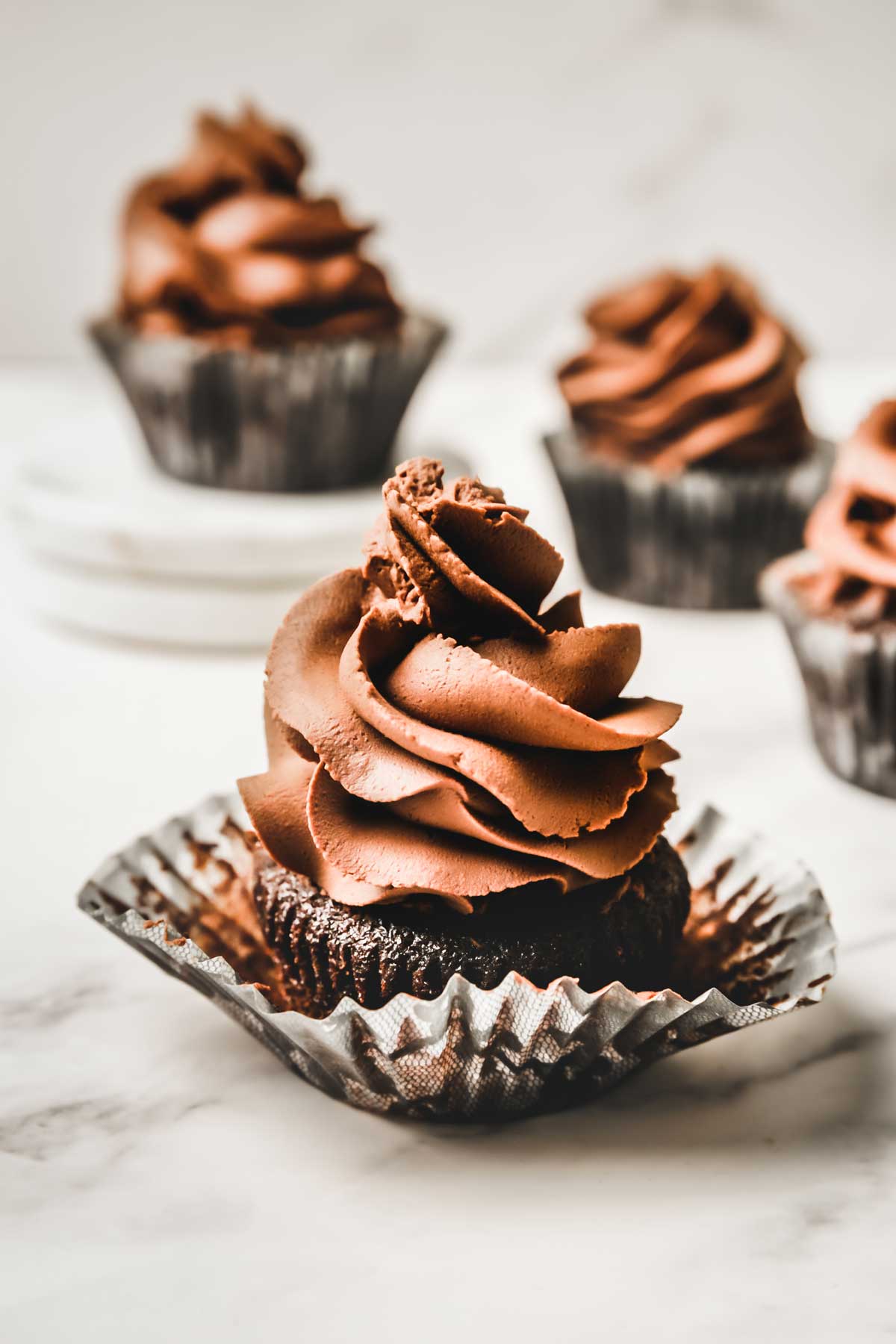 Cupcakes with whipped chocolate ganache