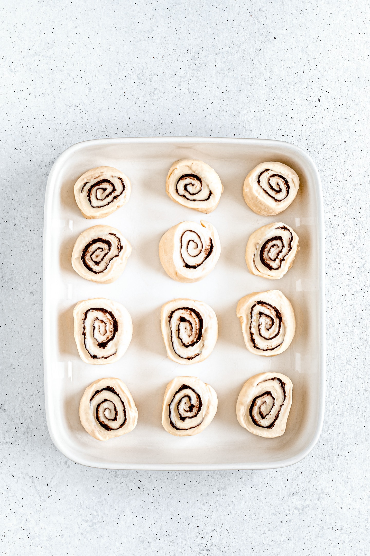 baking dish with chocolate rolls
