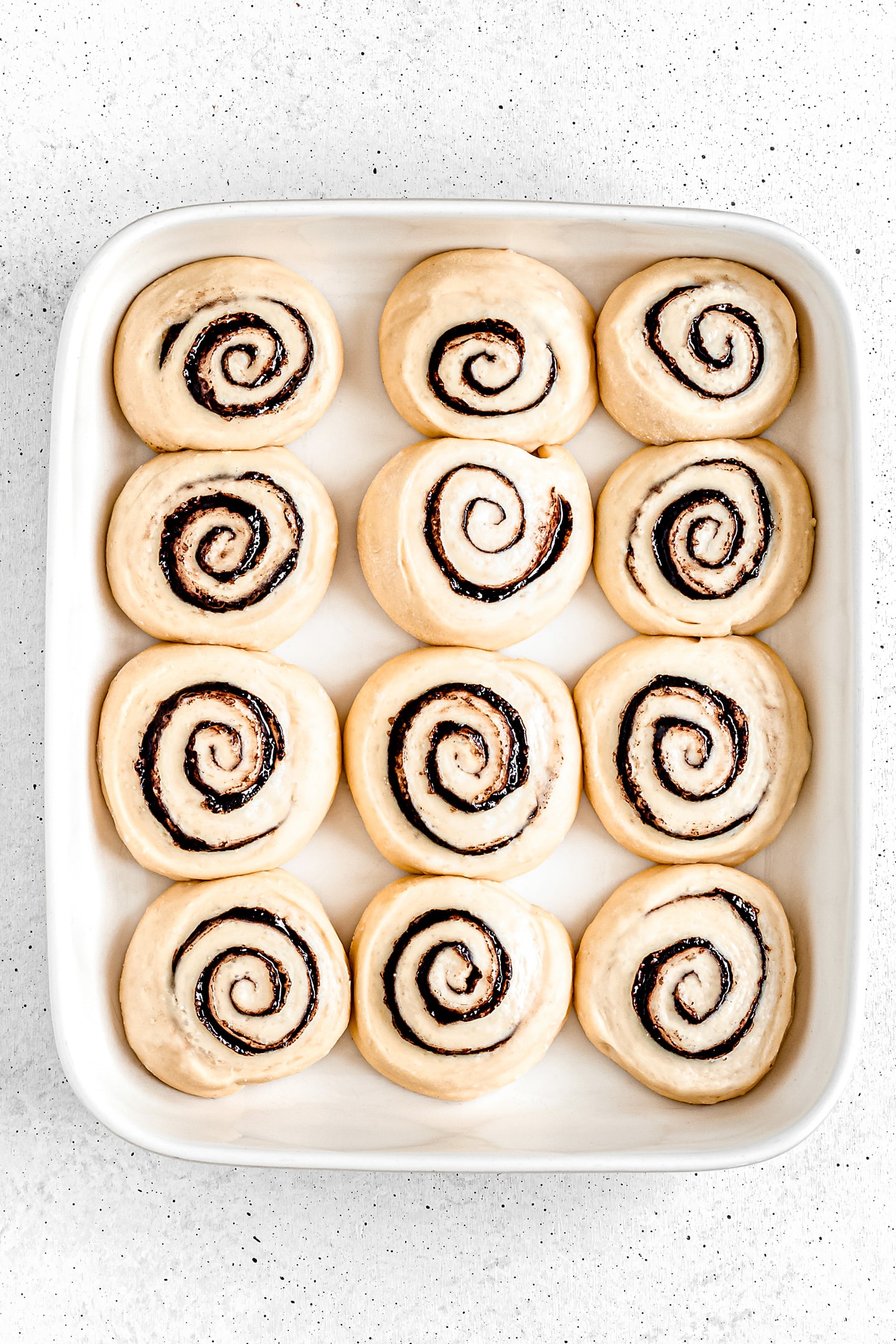 baking dish with chocolate rolls