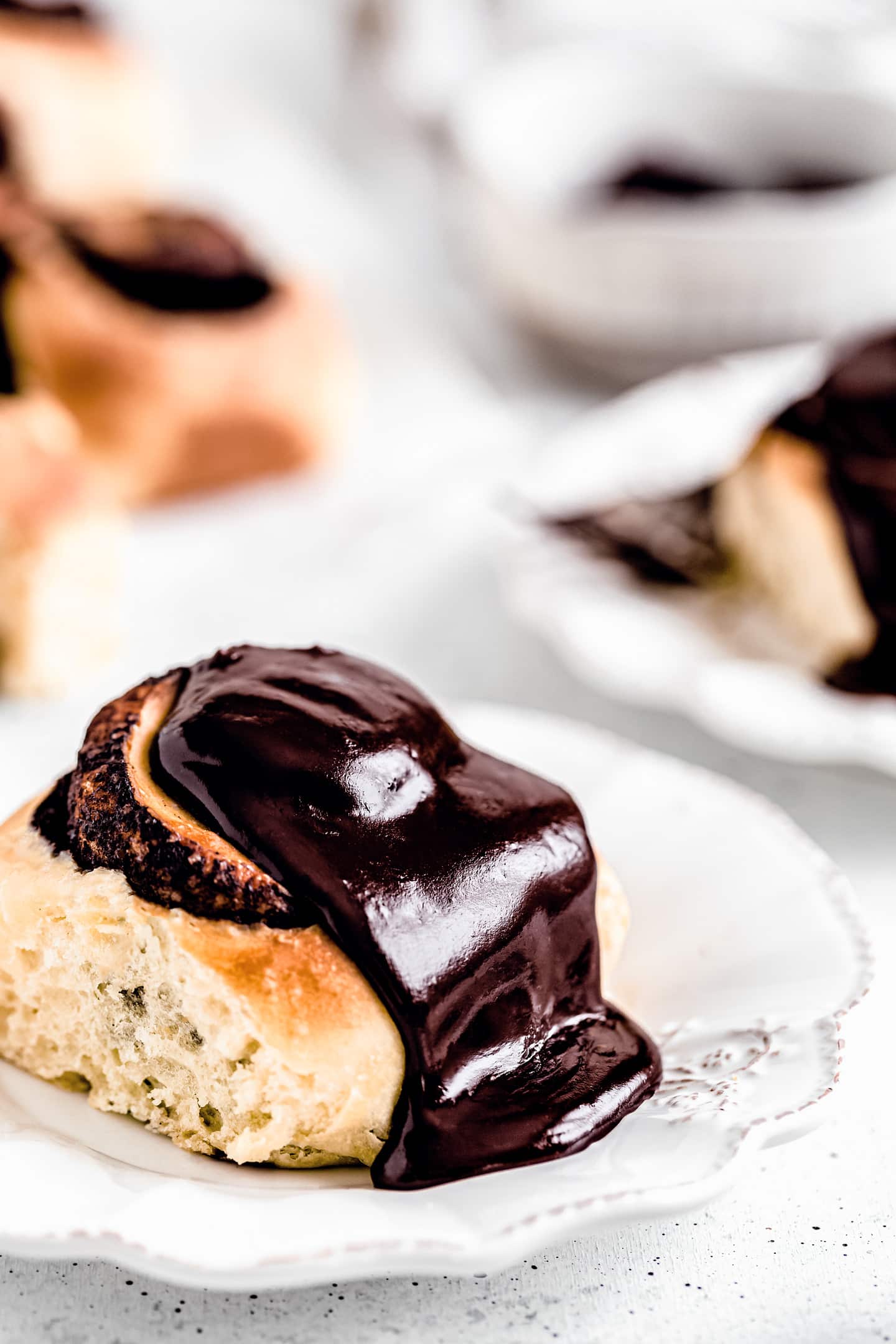 Chocolate roll on a plate
