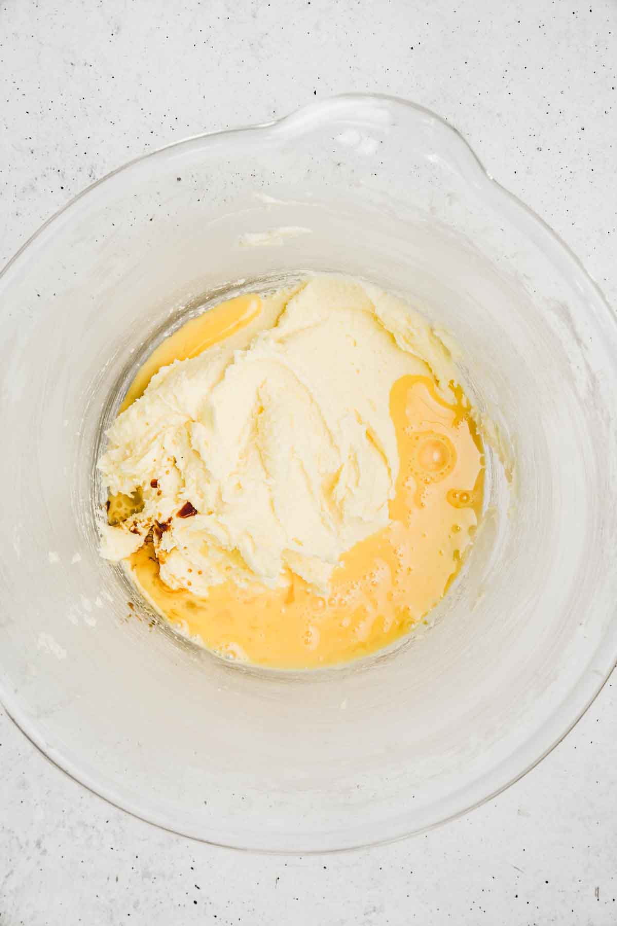Large bowl with creamy butter and egg mixture