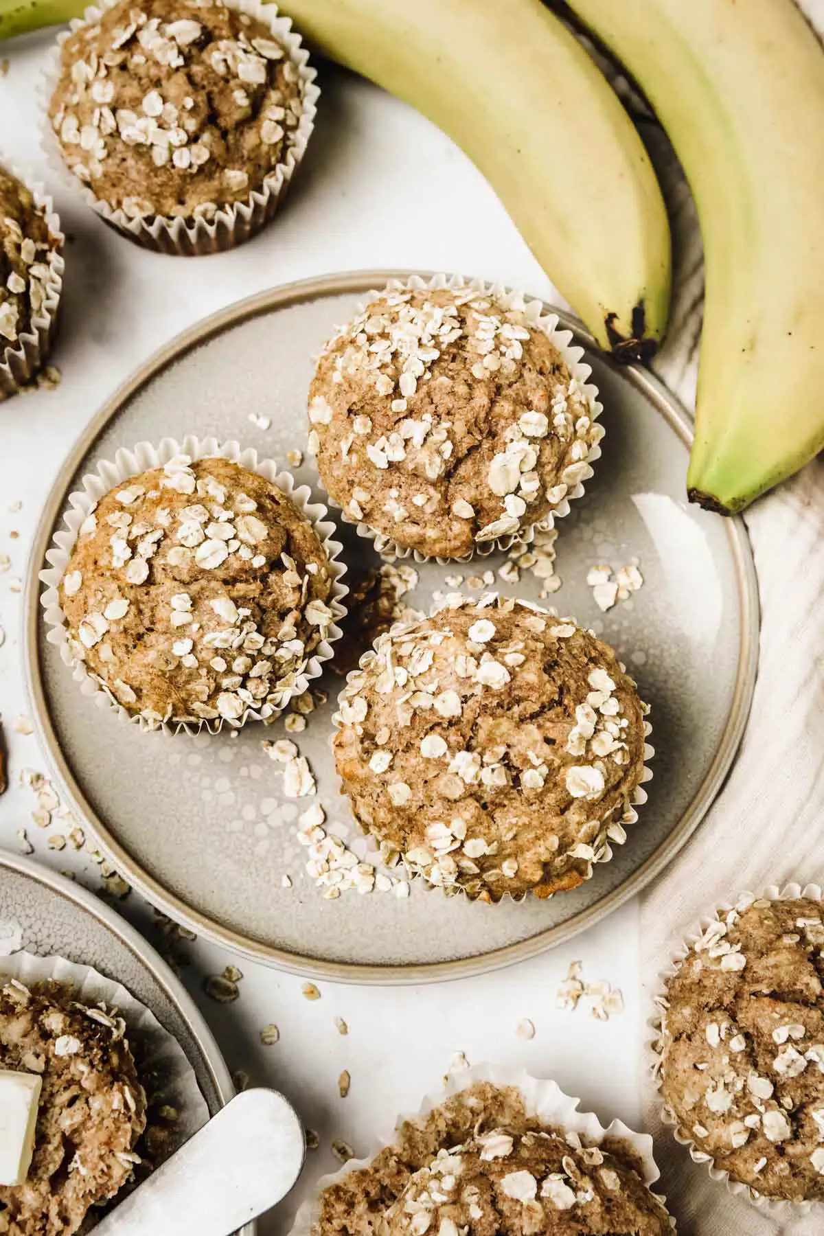 Healthy banana muffins on a plate