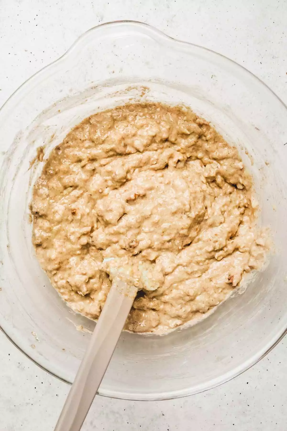 Large bowl with banana oatmeal batter