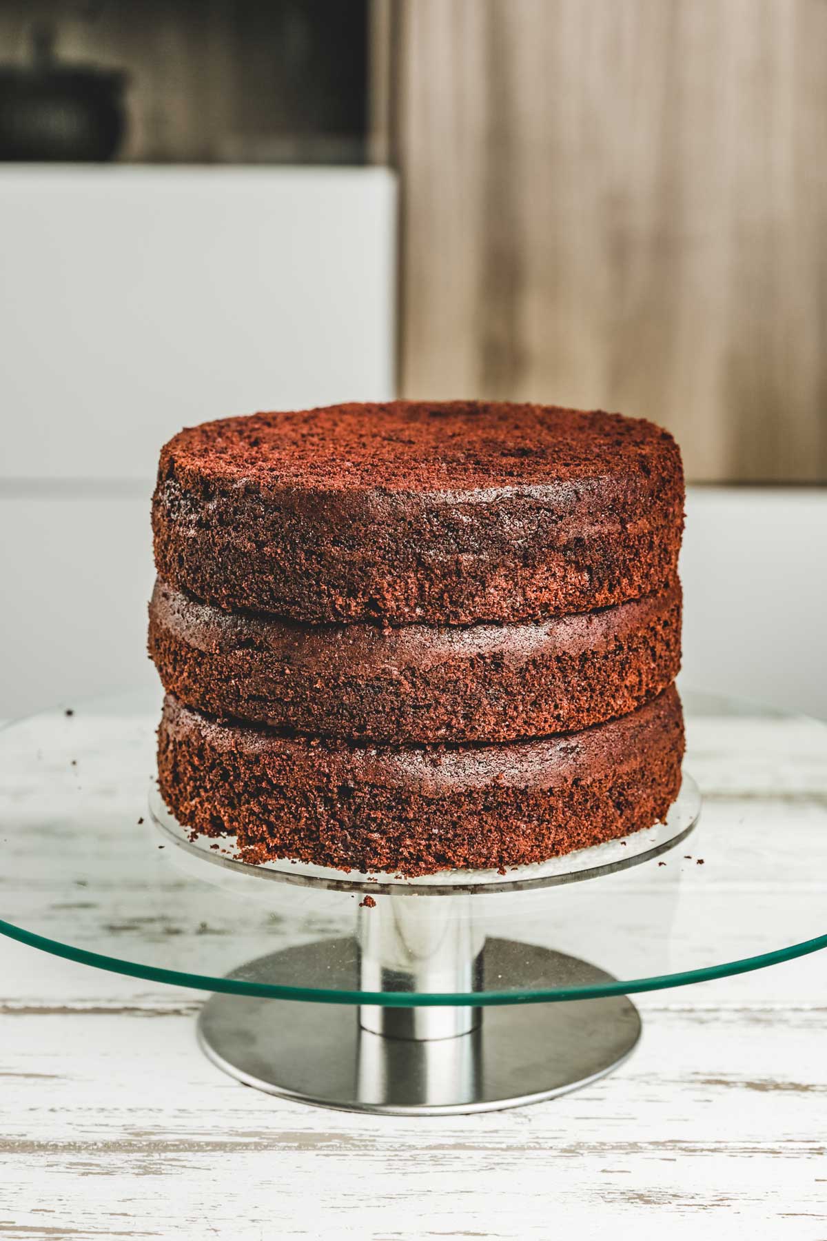 chocolate cake on a turntable