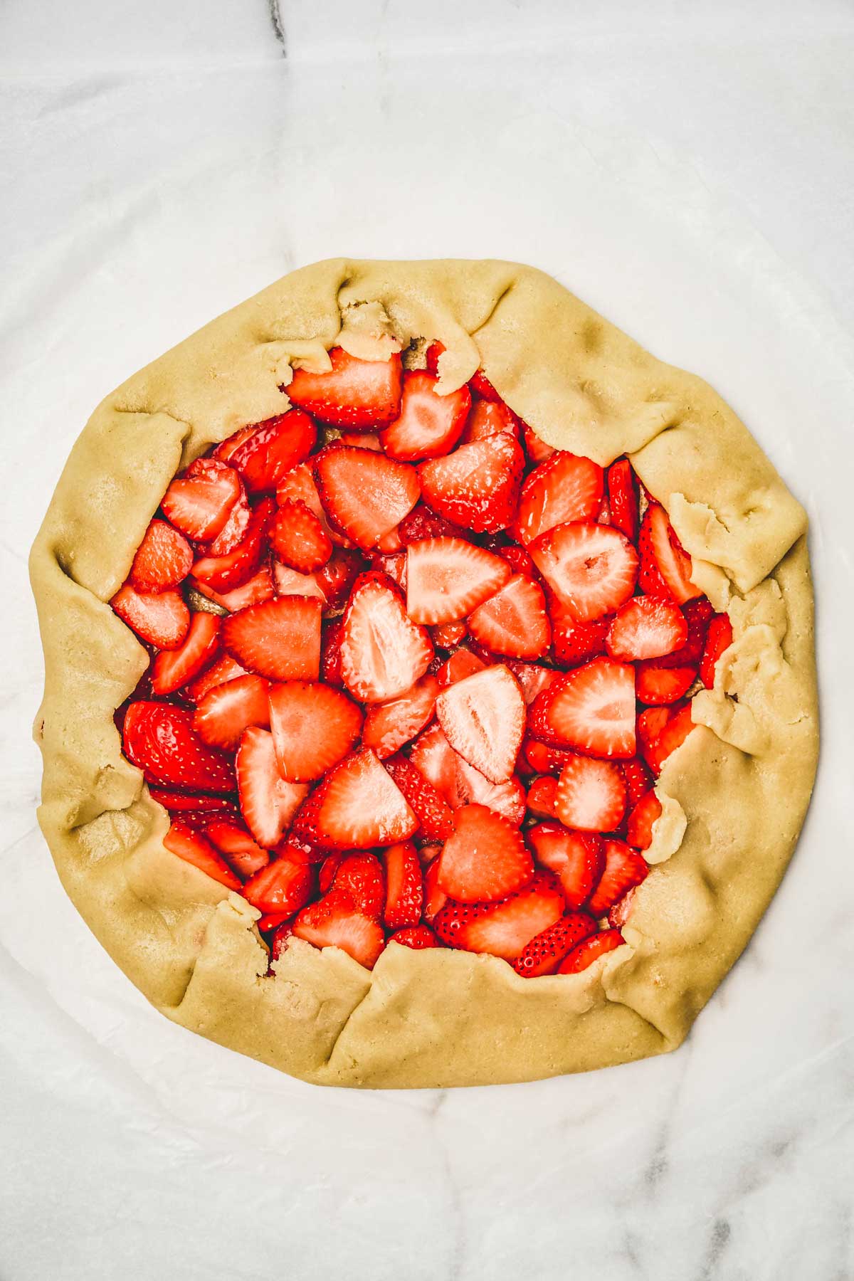 Set up of strawberry galette before baking