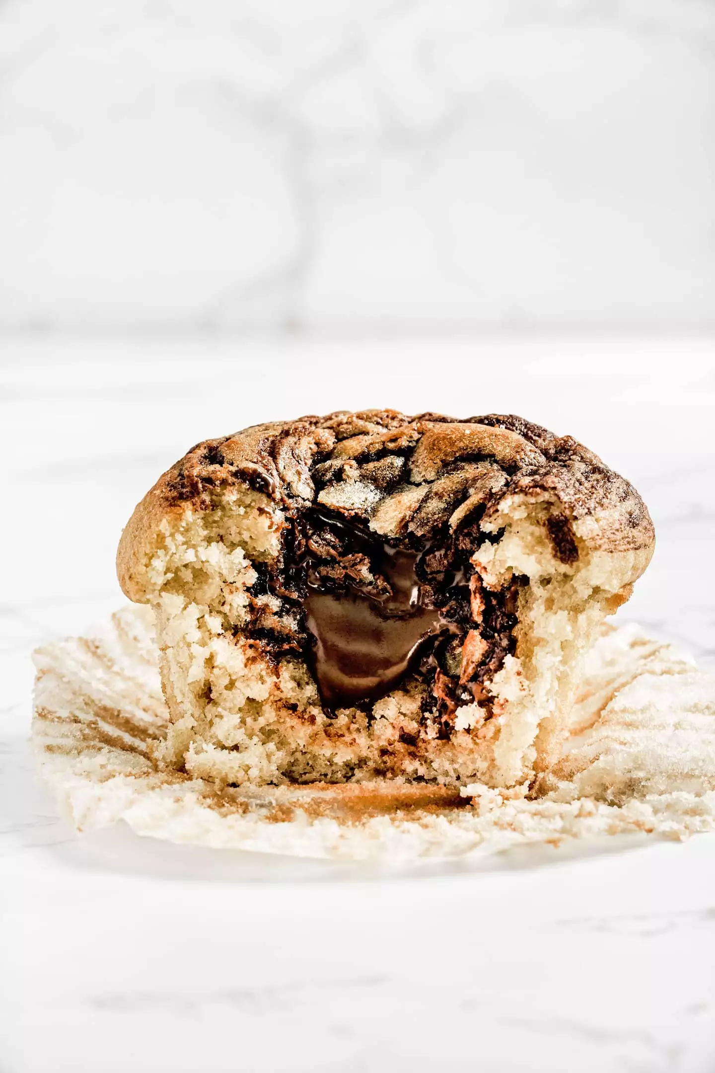 A muffin cut with a nutella heart
