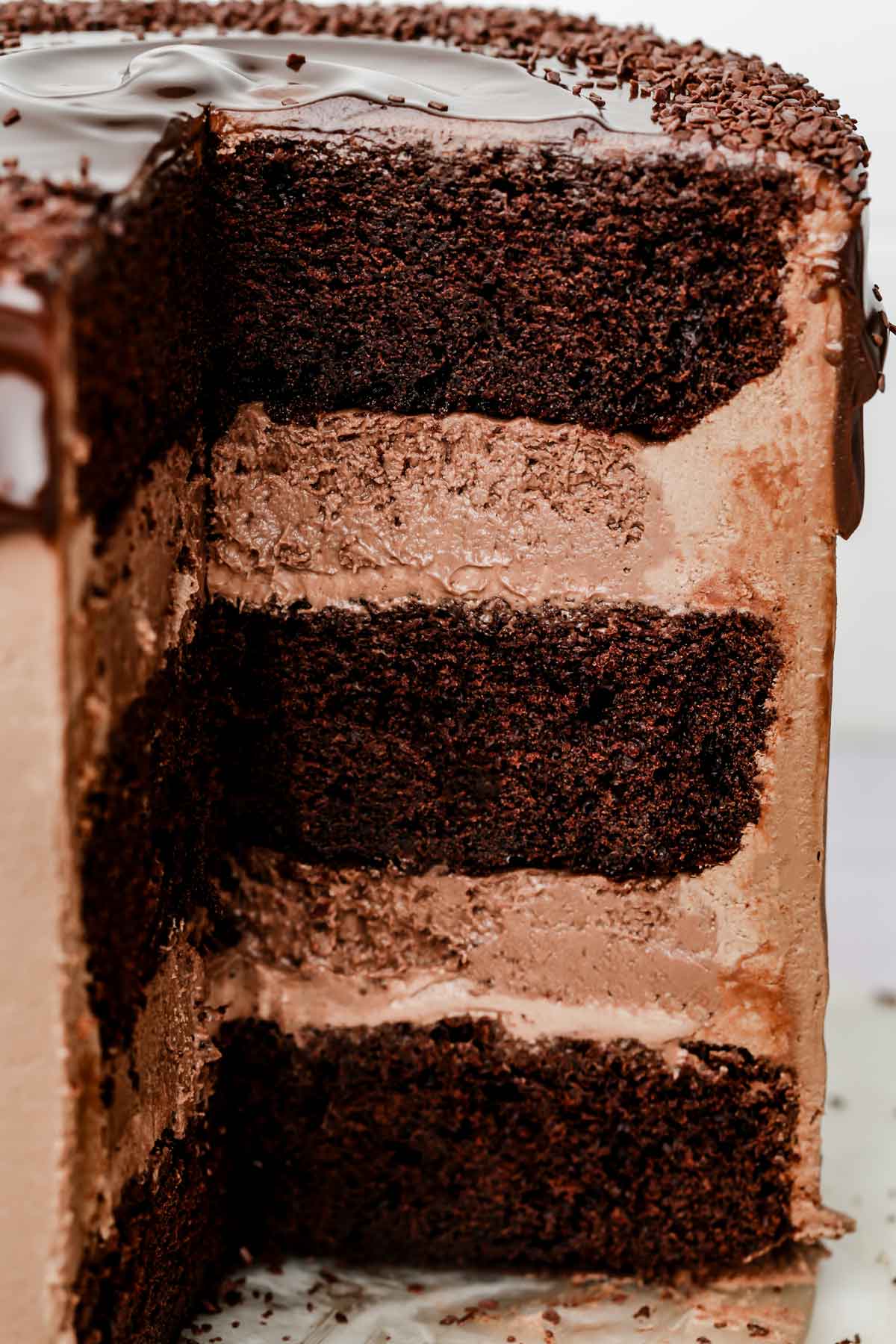 sliced chocolate cremeux cake