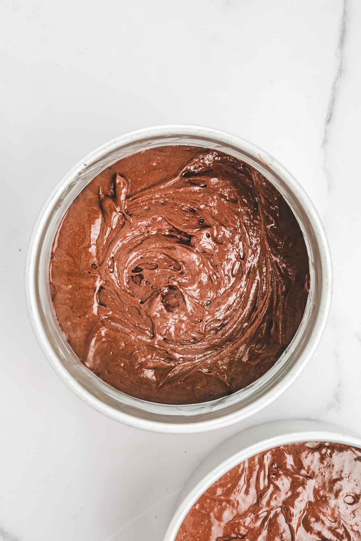 cake pan with chocolate batter