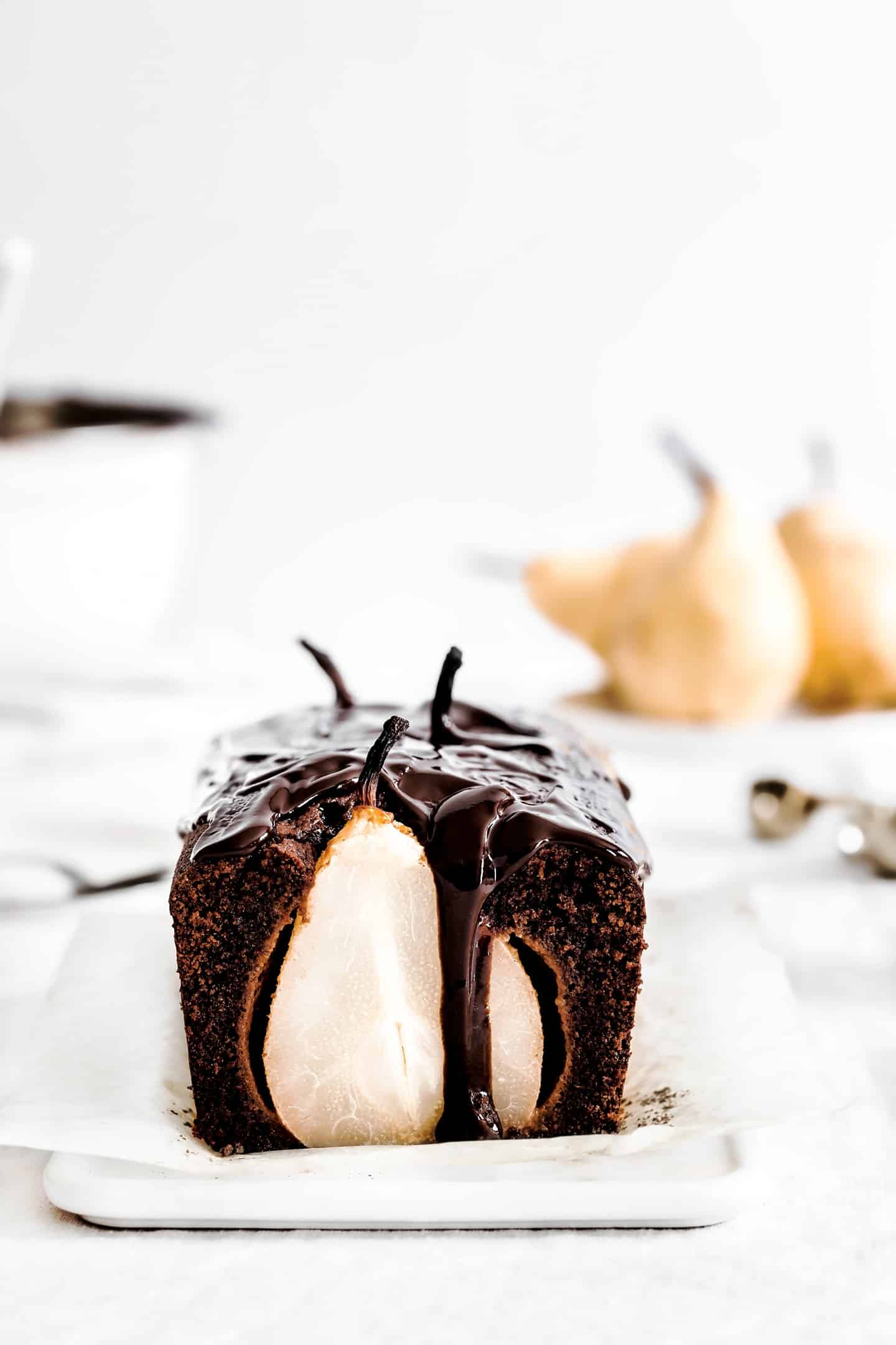 Gâteau ganache chocolat et poires