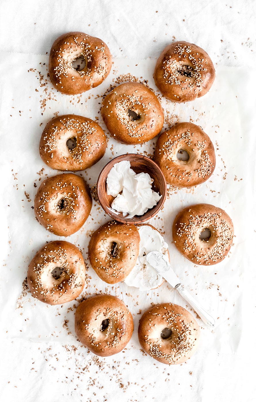 sesame seeds bagels on a table