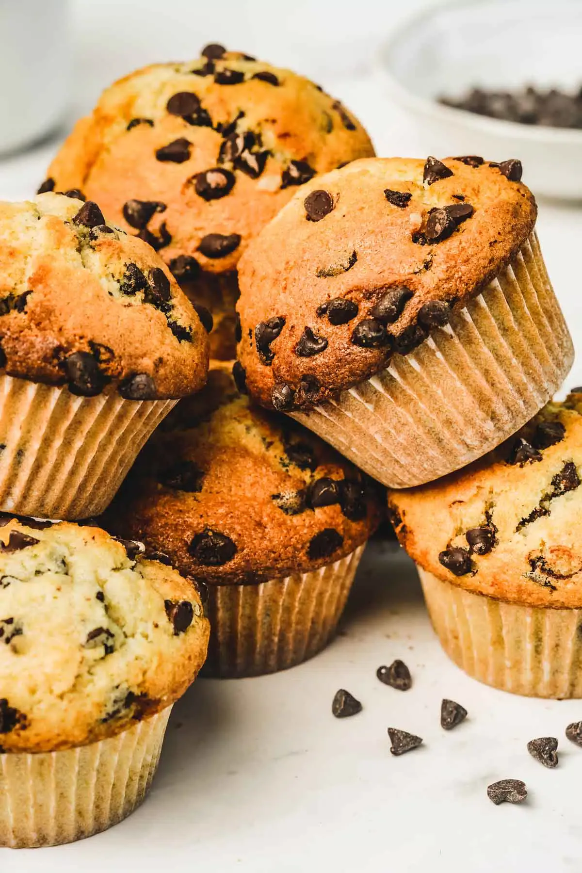 Chocolate chips muffins on a table