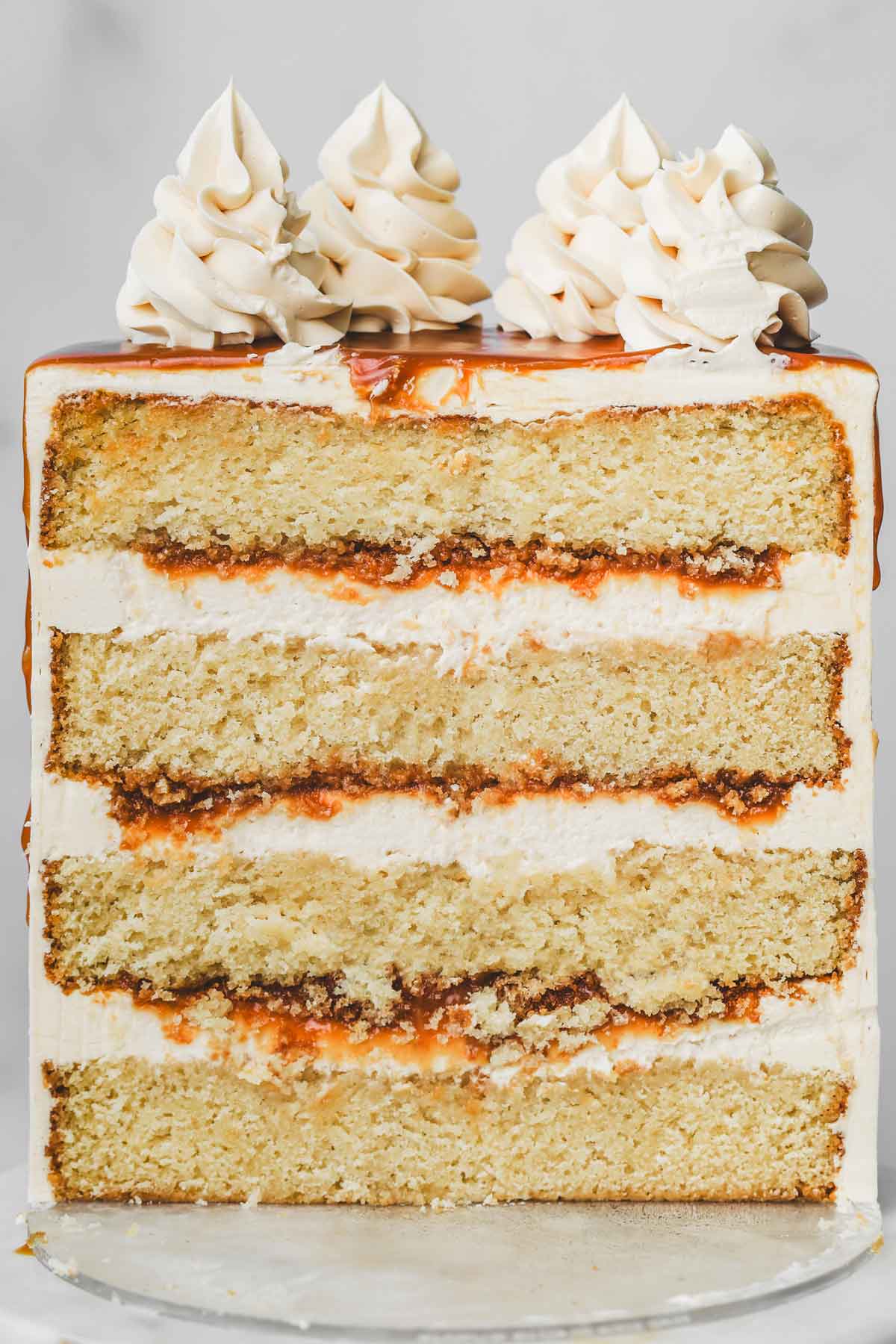 sliced salted caramel cake