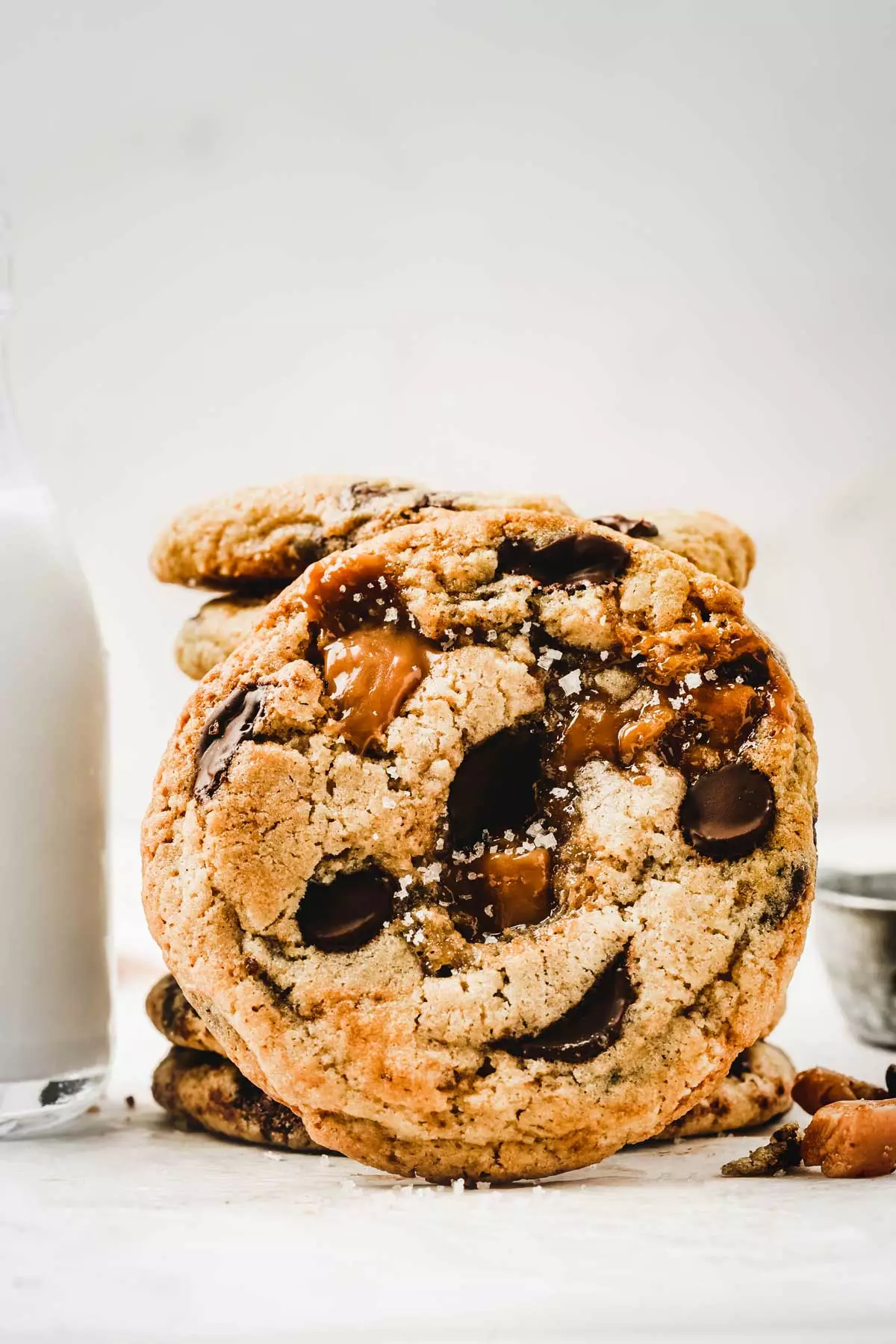 Stack of caramel chocolate chip cookies
