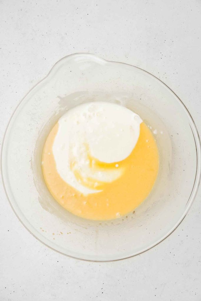 Large bowl with liquid ingredients