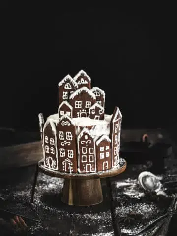 Gingerbread village layer cake