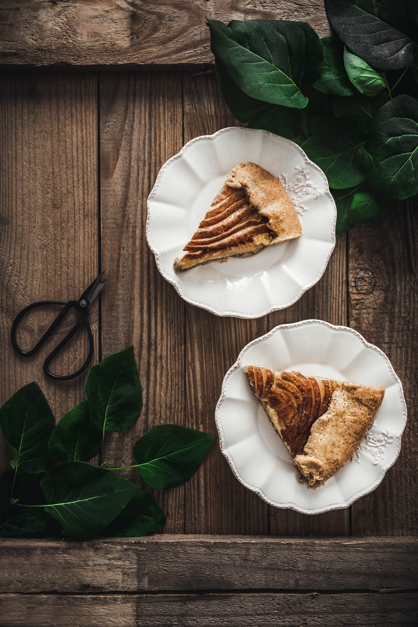 Sliced pear galette on a table