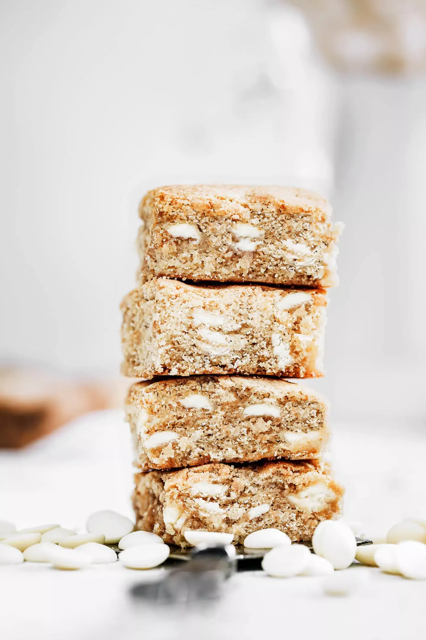 White chocolate chips brownies on a table