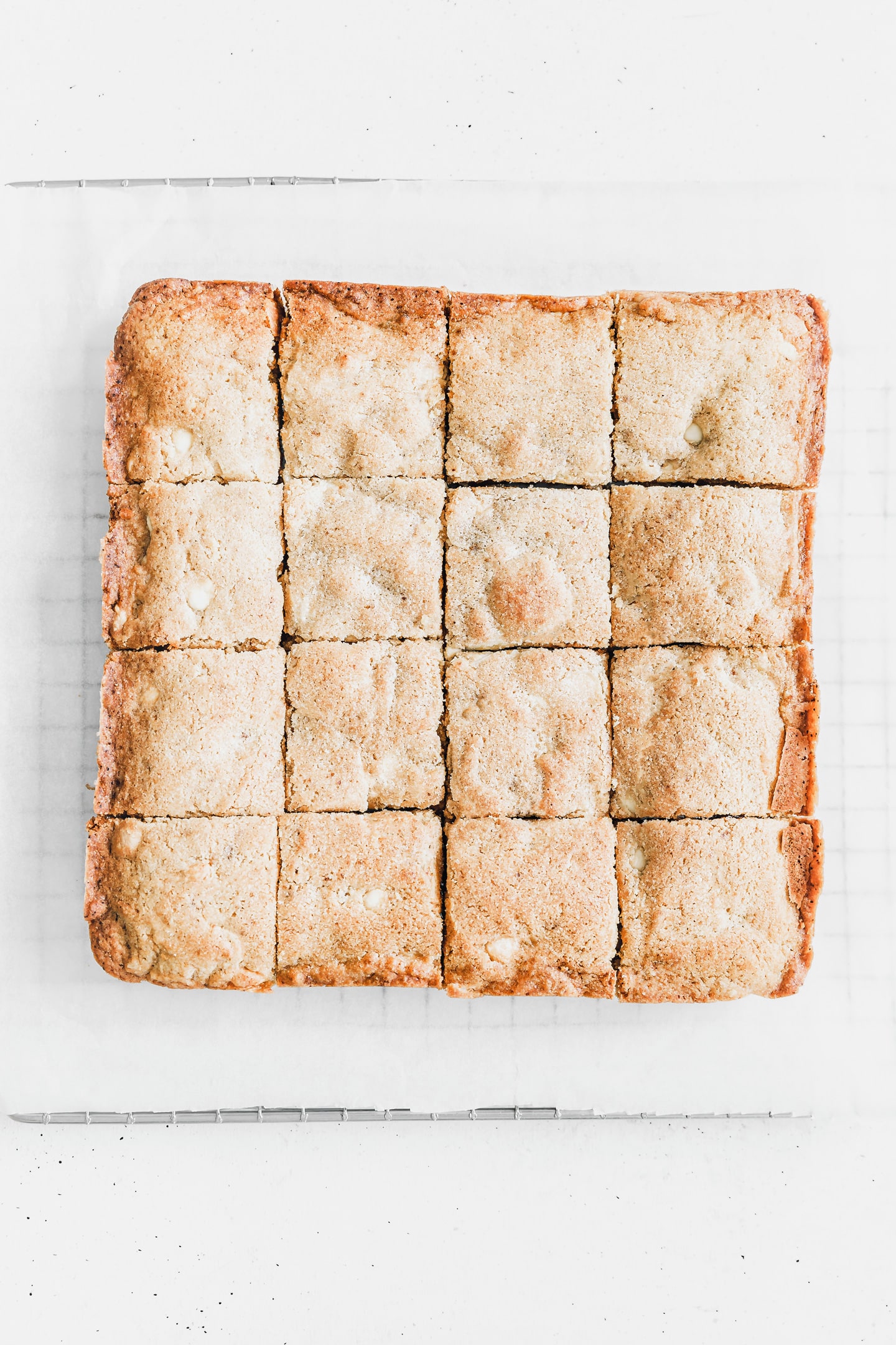 Sliced blondies with with chocolate chips