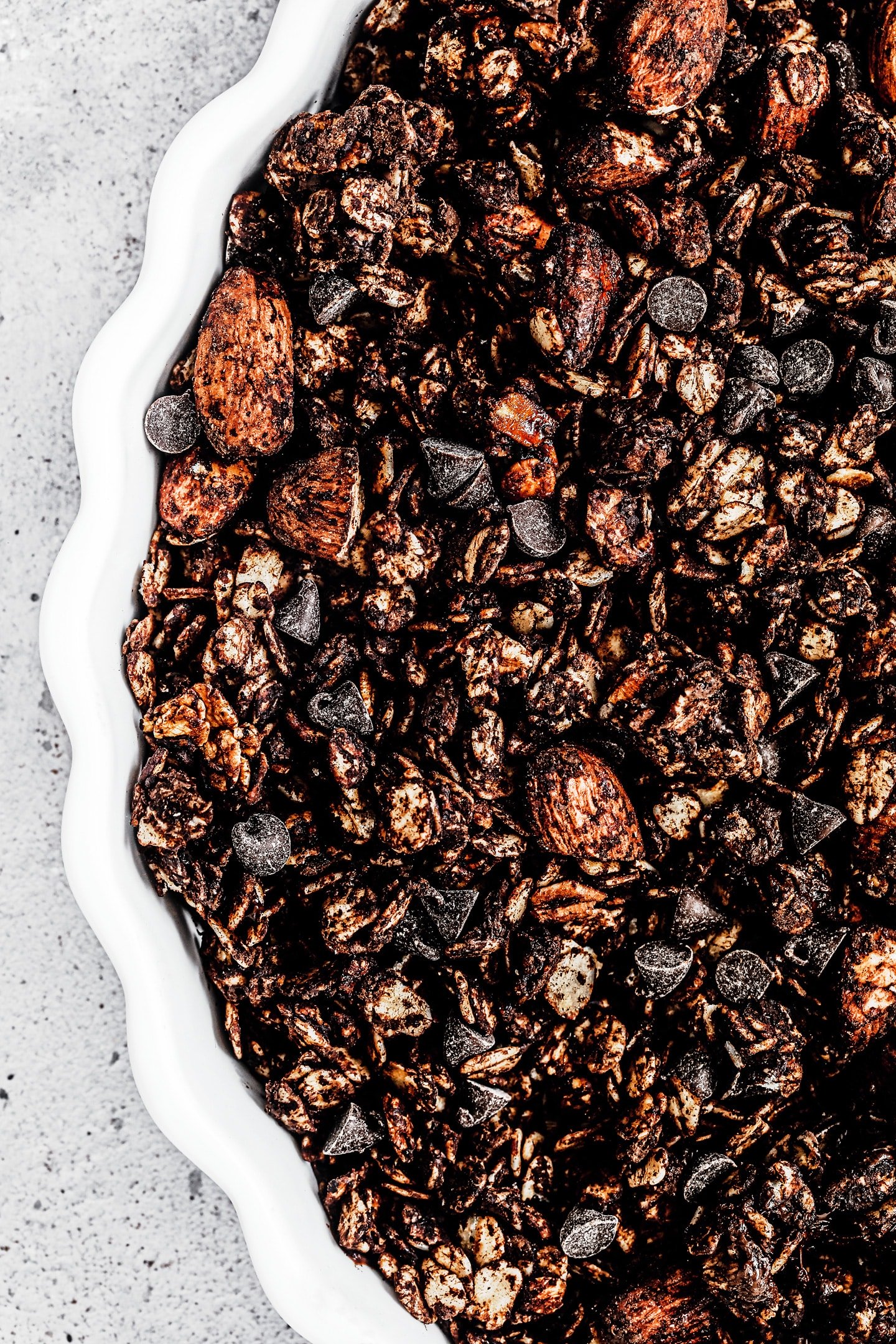 dark chocolate granola on a dish