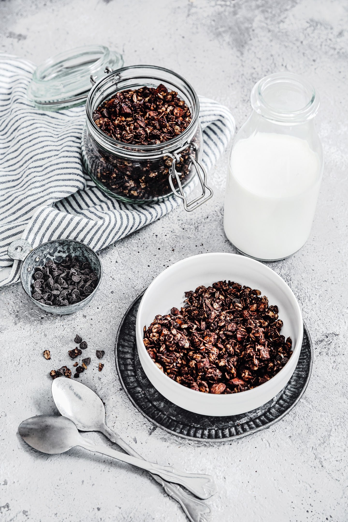 chocolate granola on a bowl