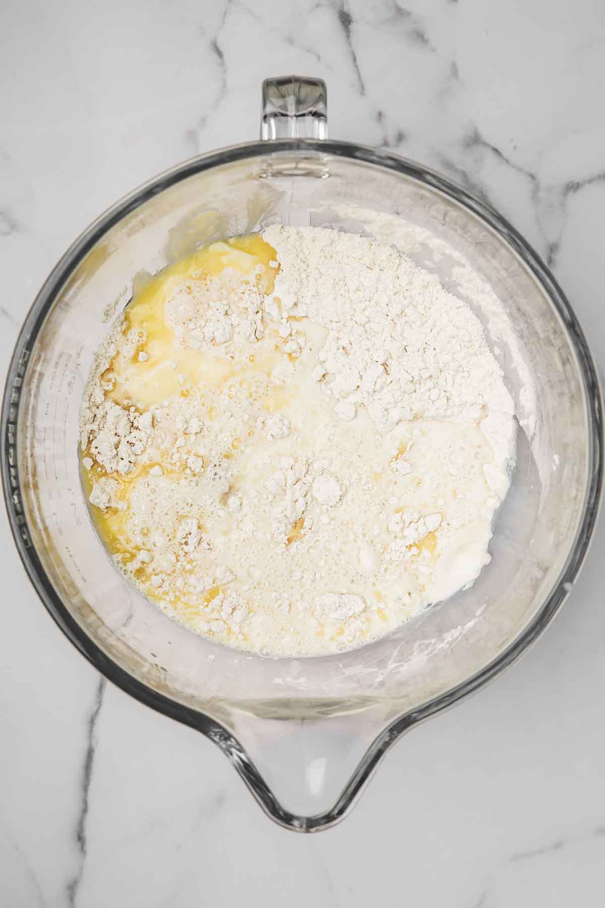 Mixing bowl with rised brioche dough