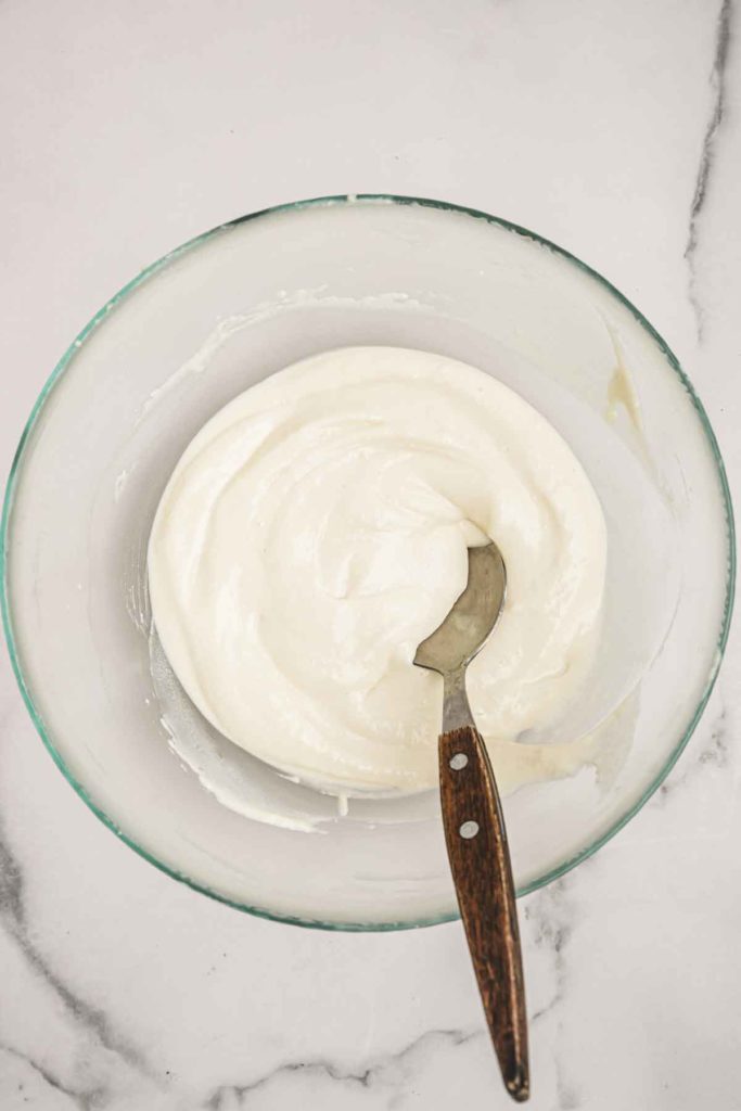 bowl with cream cheese icing