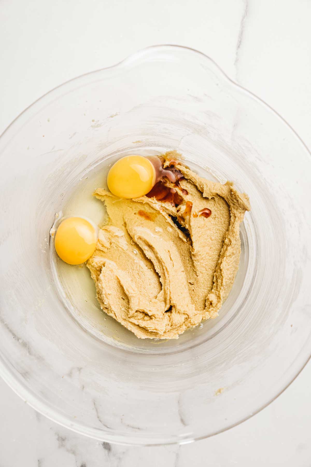 mixing bowl with egg and creamed butter