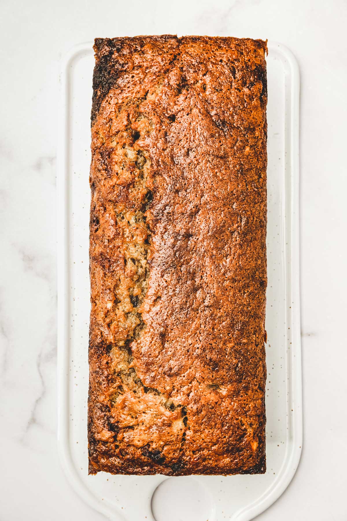 Banana bread loaf on a plate