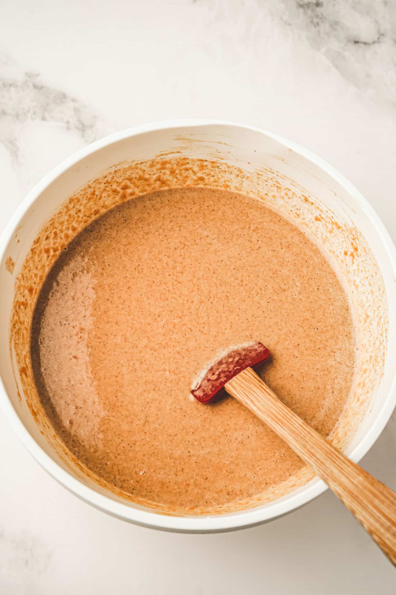 Large bowl with pumpkin pie batter