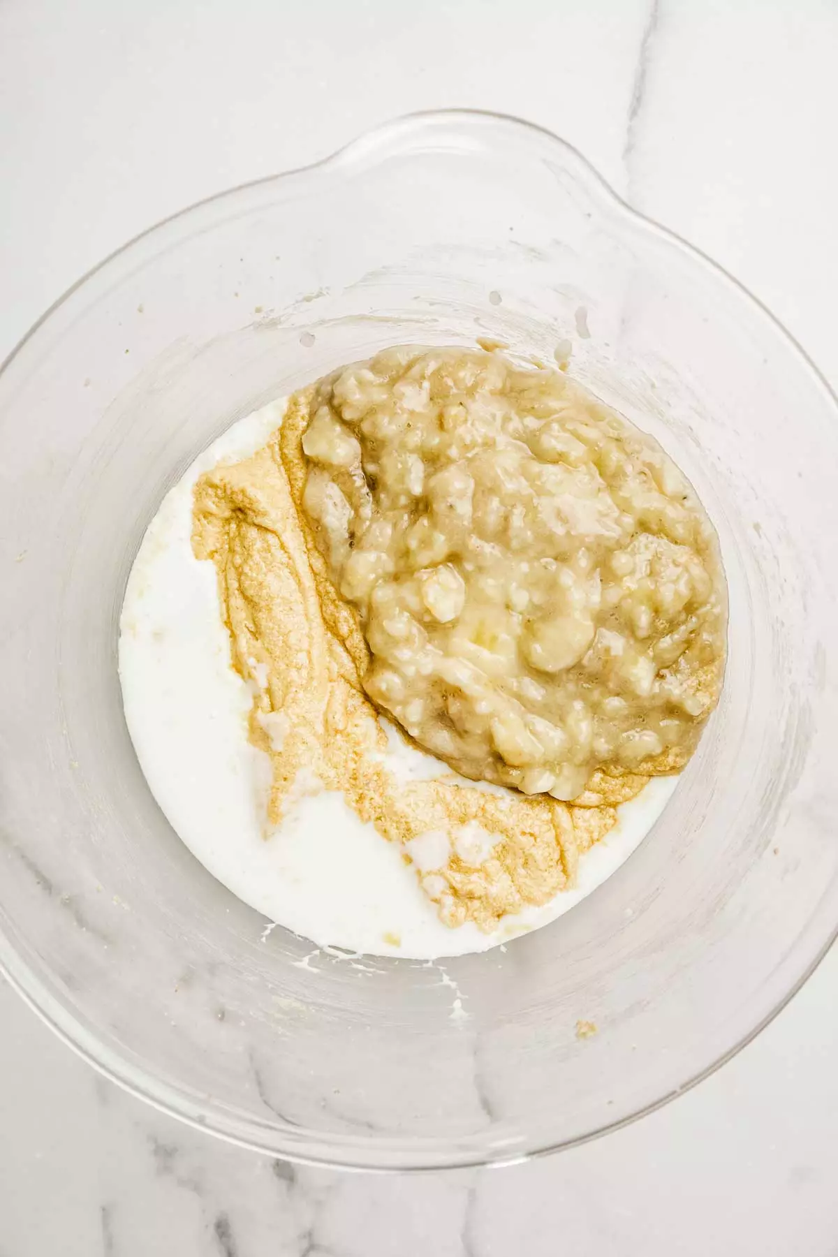 mixing bowl with mashed bananas