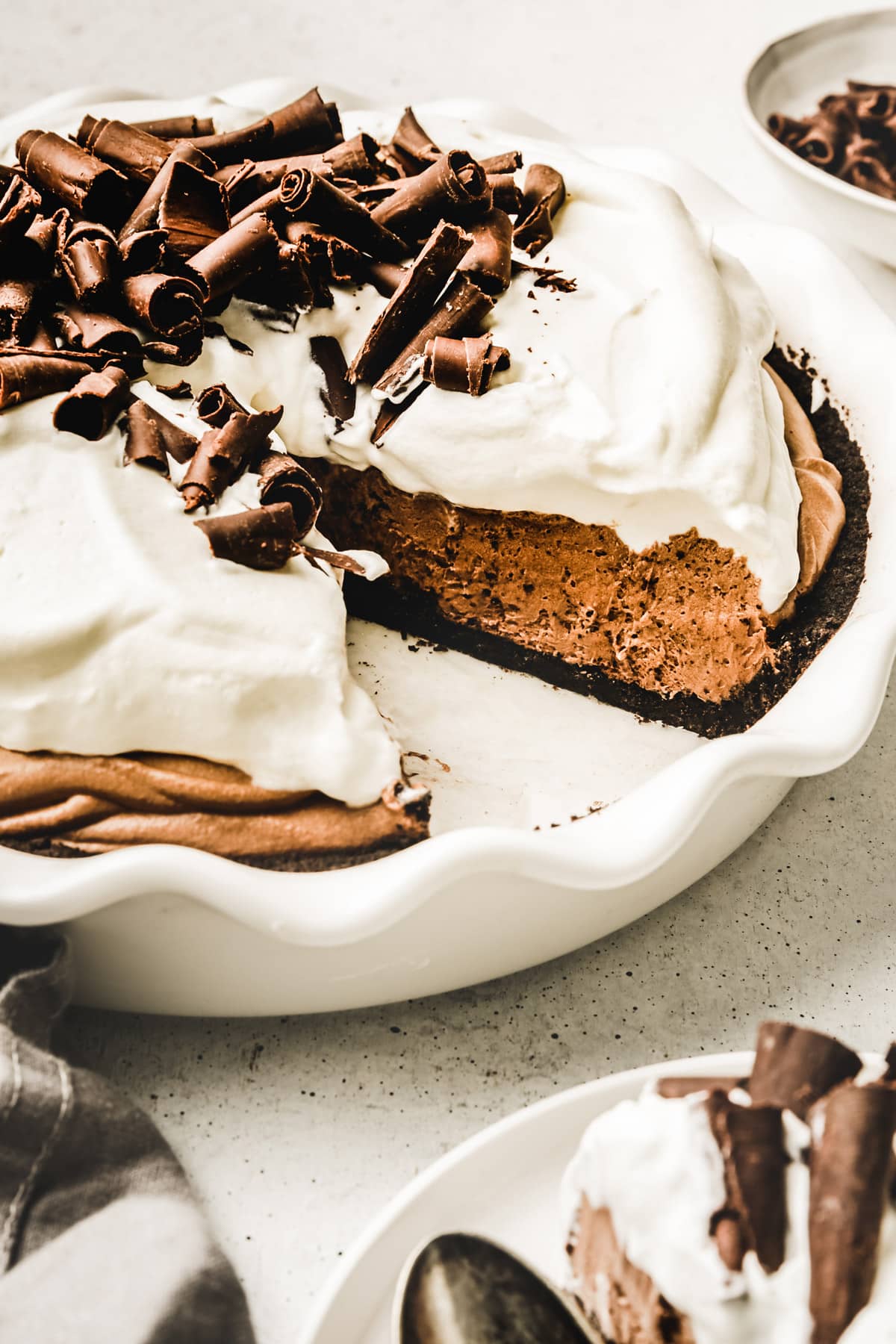 Chocolate mousse pie on a pie dish