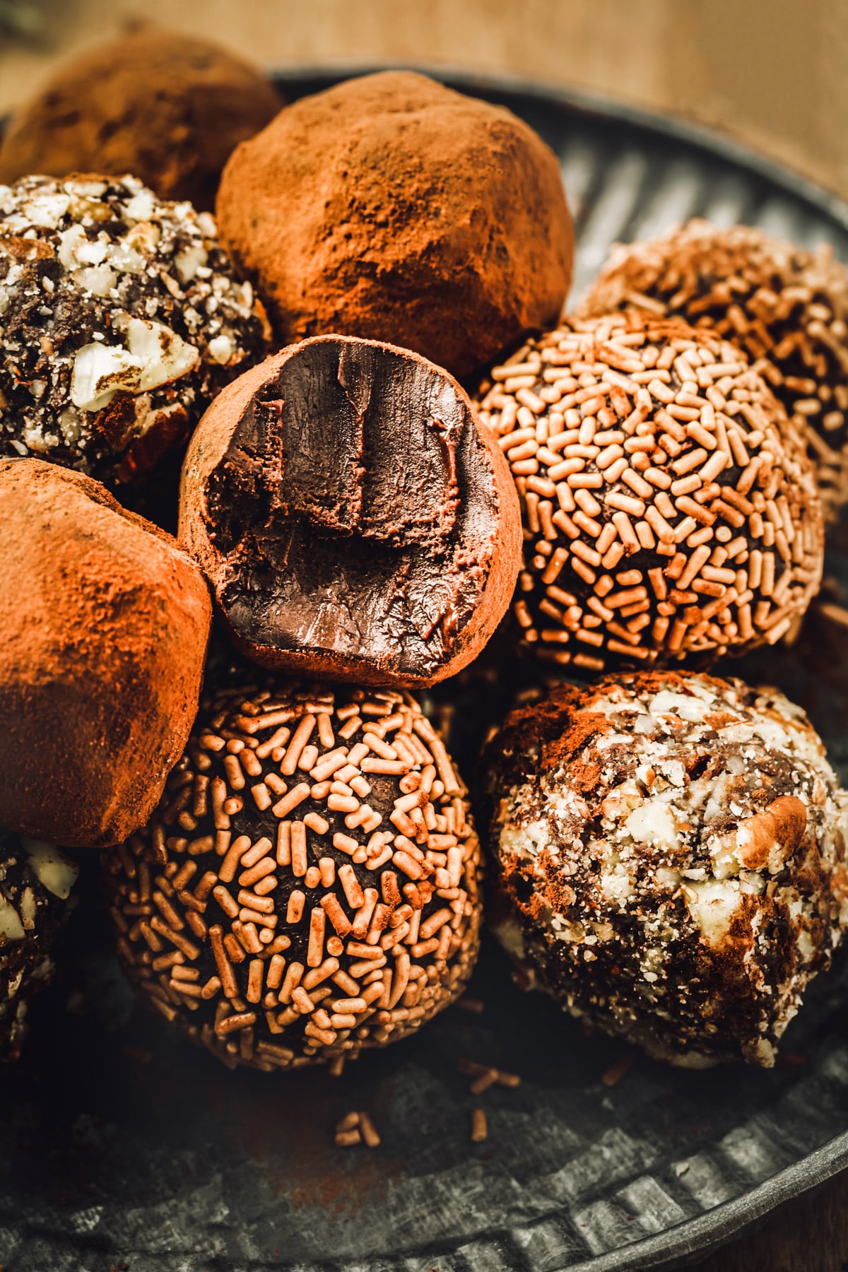 French chocolate truffles in a plate