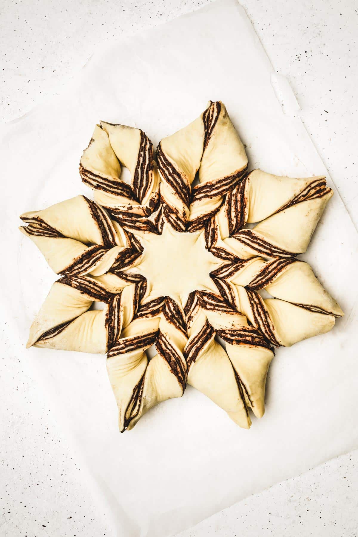 chocolate filled star bread dough
