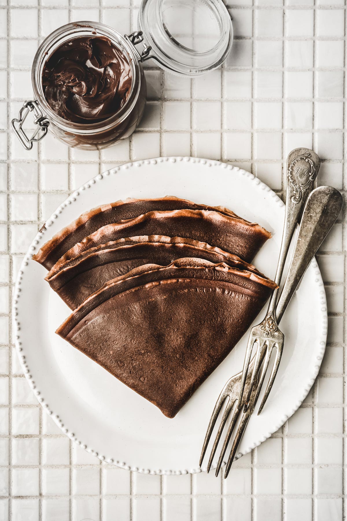 Chocolate crepes on a plate