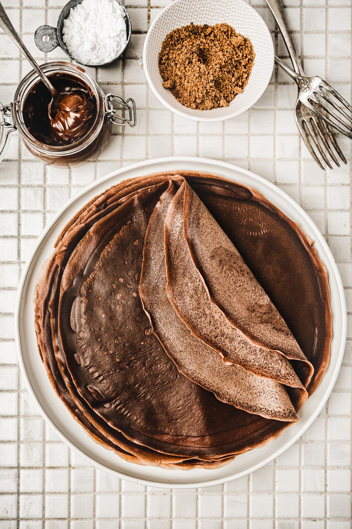 Chocolate crepes on a plate