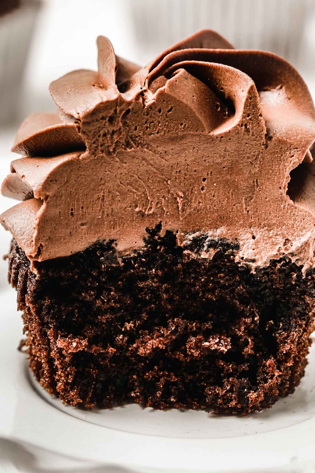 Chocolate cupcake cut in half