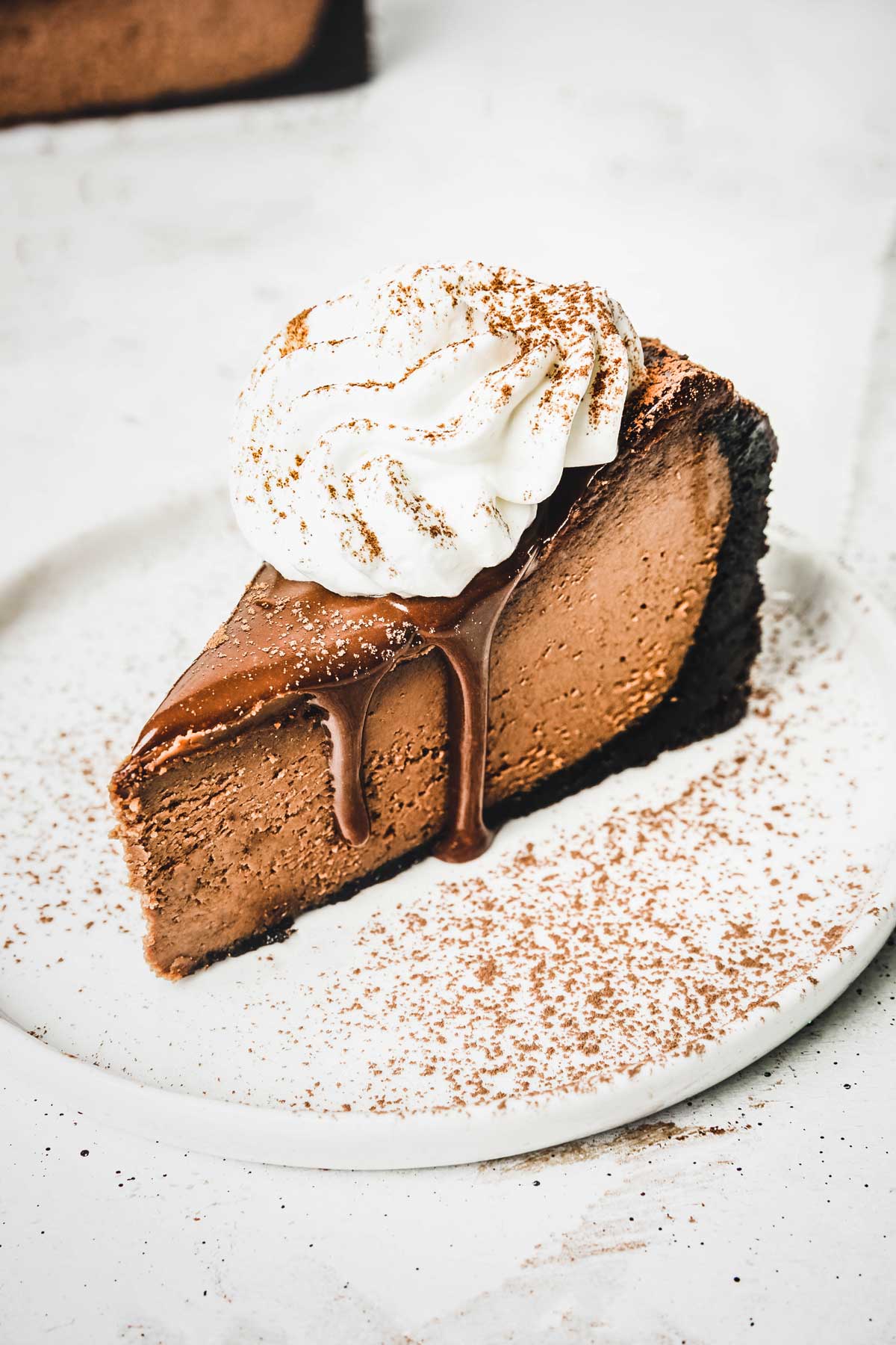 slice of chocolate cheesecake on a plate