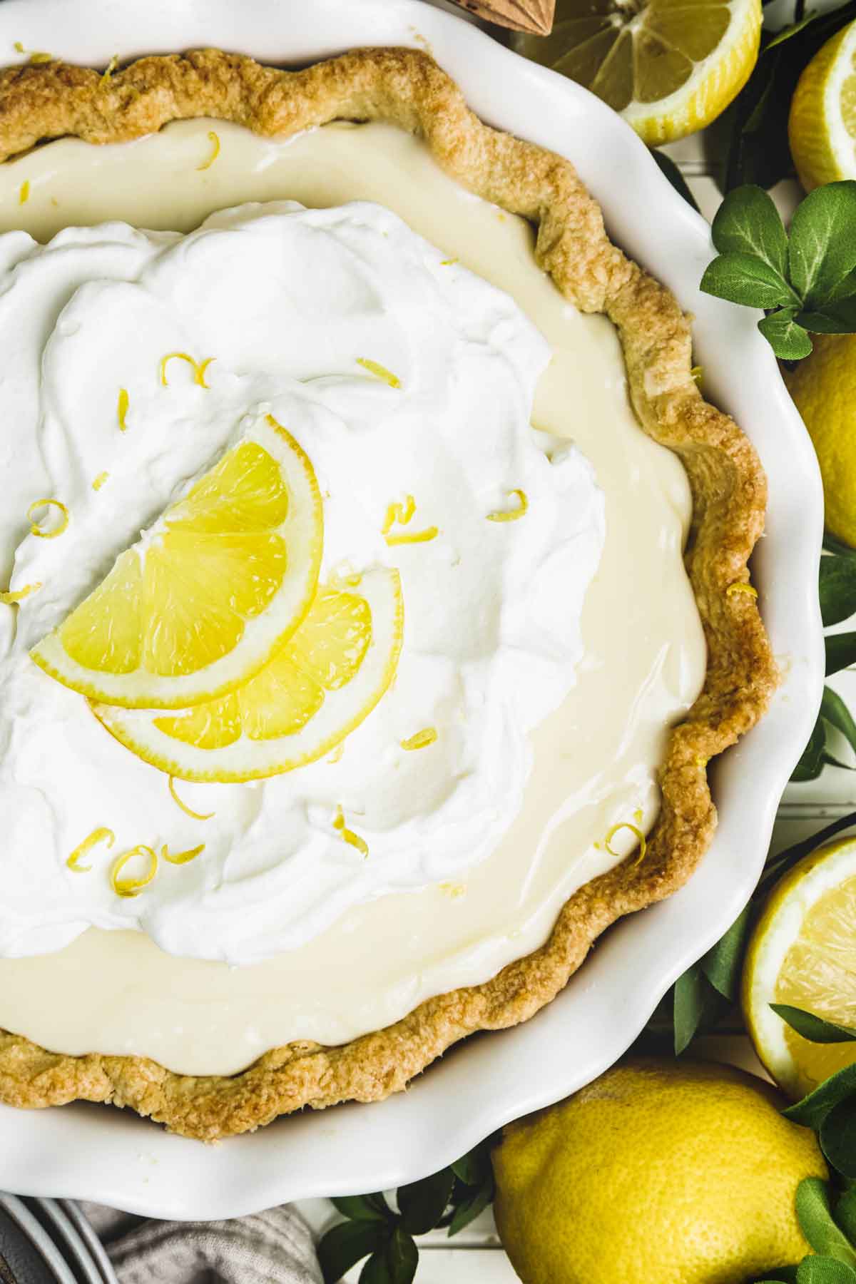 lemon pie with condensed milk on a pie dish