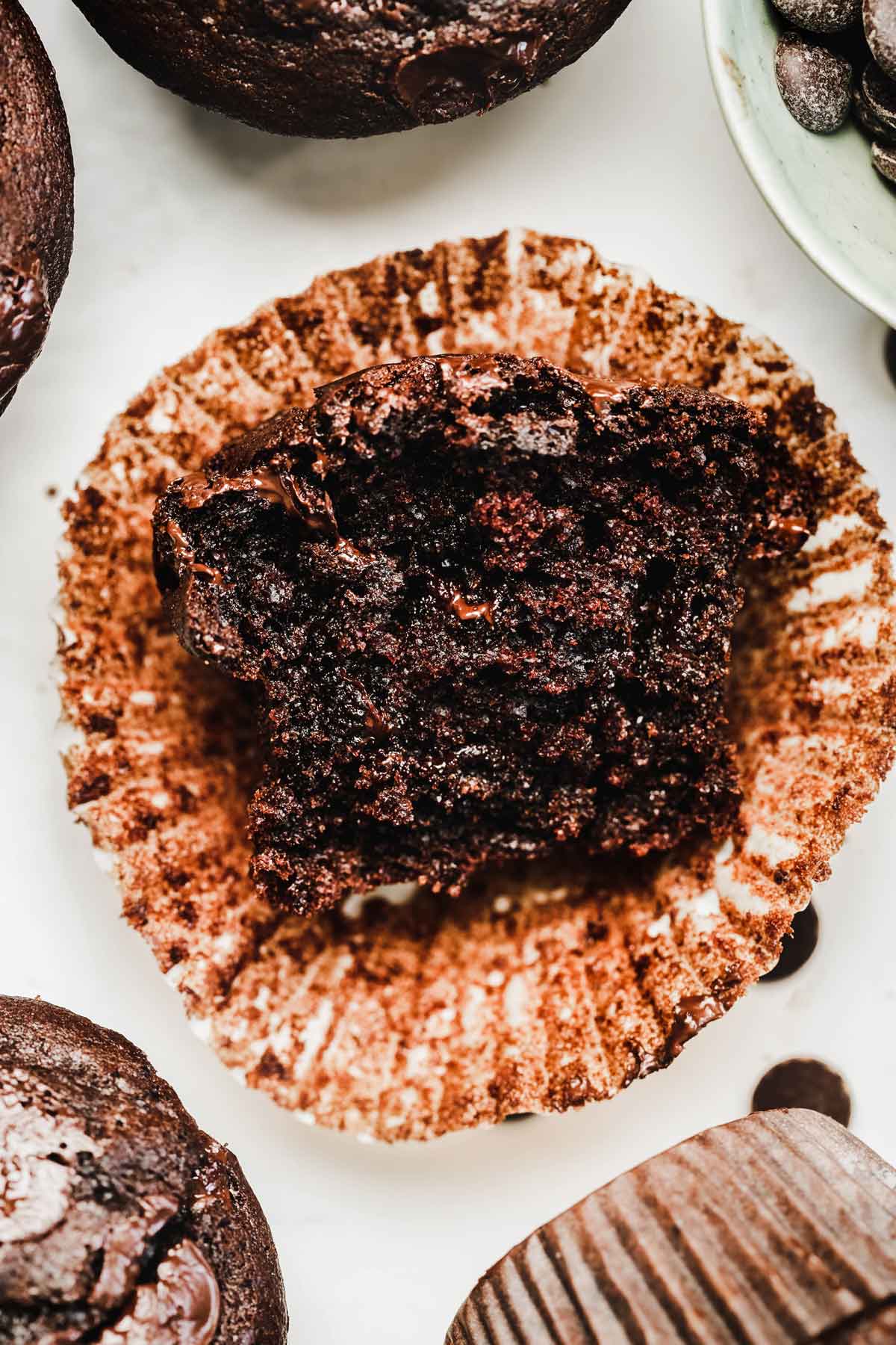 Chocolate muffins cut in 2