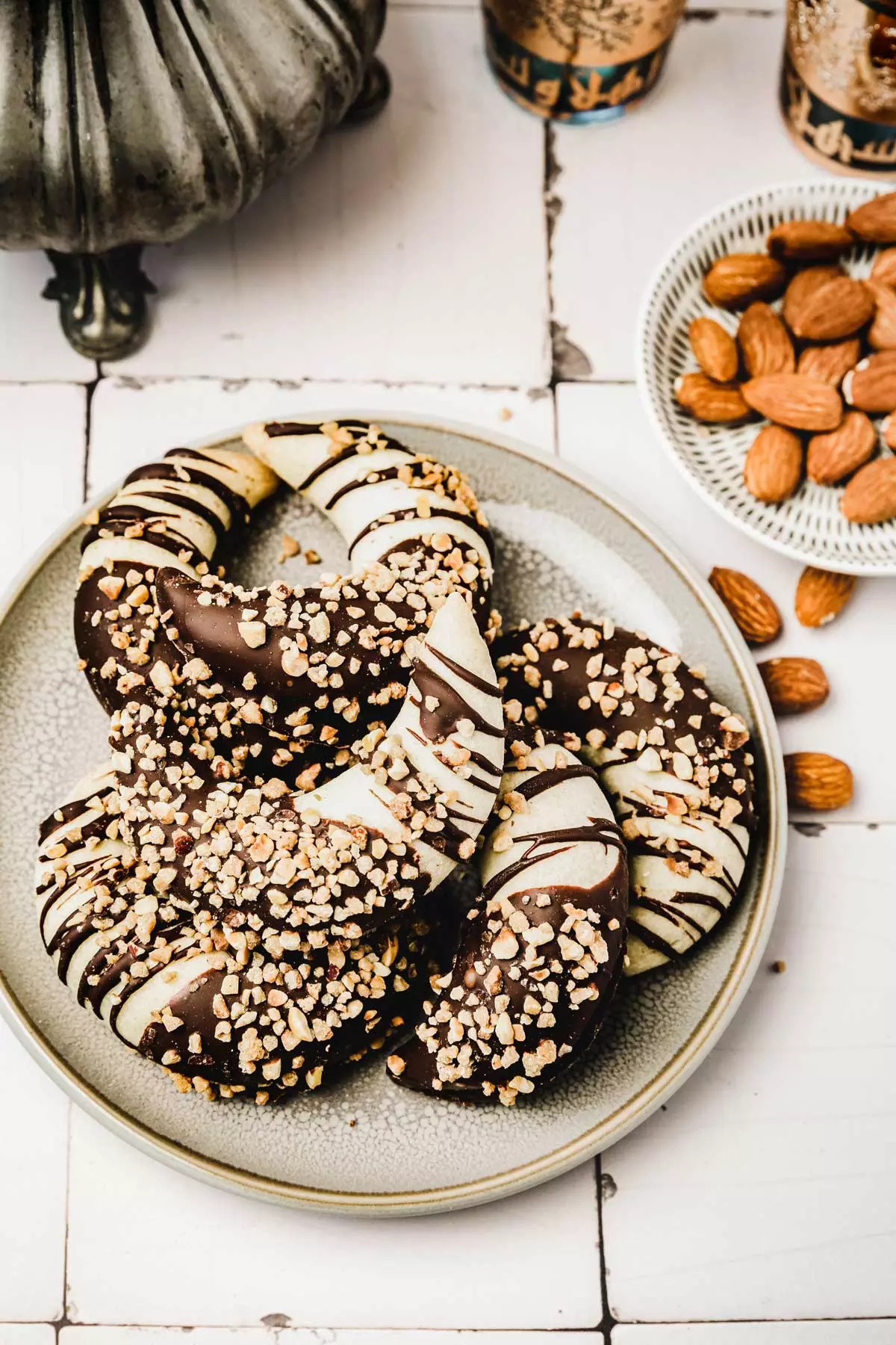 plate on a table with almond crescent gazelle horns