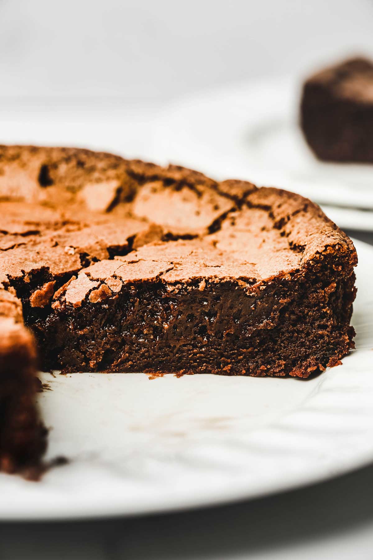 Chocolate cake cut in a plate